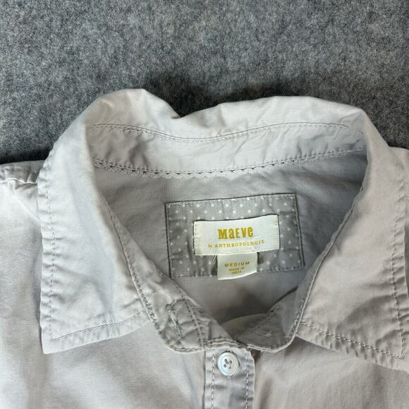 Maeve Anthropologie Shirt Womens Medium Button Down Cotton Rounded High Low Gray - Picture 5 of 9
